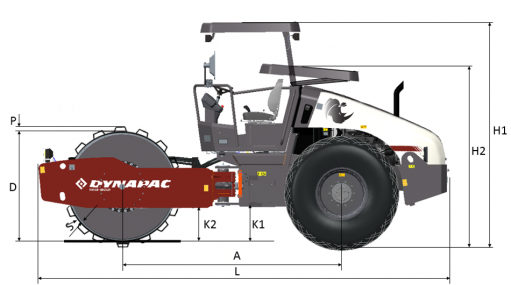 Dimensões - vista lateral Dynapac CA25PD Rhino