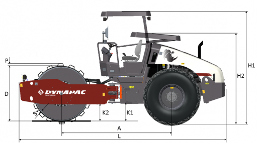 Dimensões - vista lateral Dynapac CA30PD Rhino