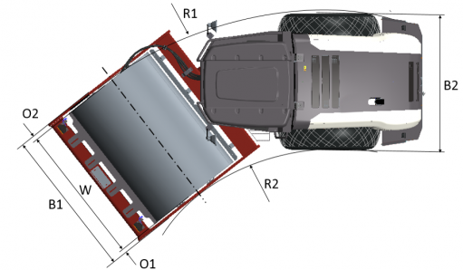 Dimensões - vista superior Dynapac CA30PD Rhino