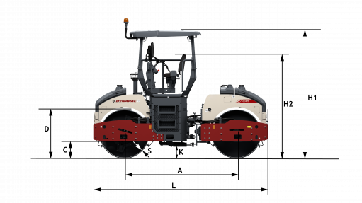 Blueprint side view Dynapac CC425 T3 ROPS